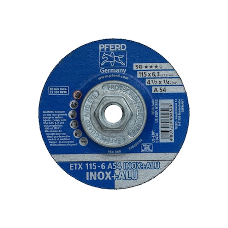 4-1/2 X 1/4 Textile Wheel, 5/8-11 Thd. - TX INOX+ALU - Type 27